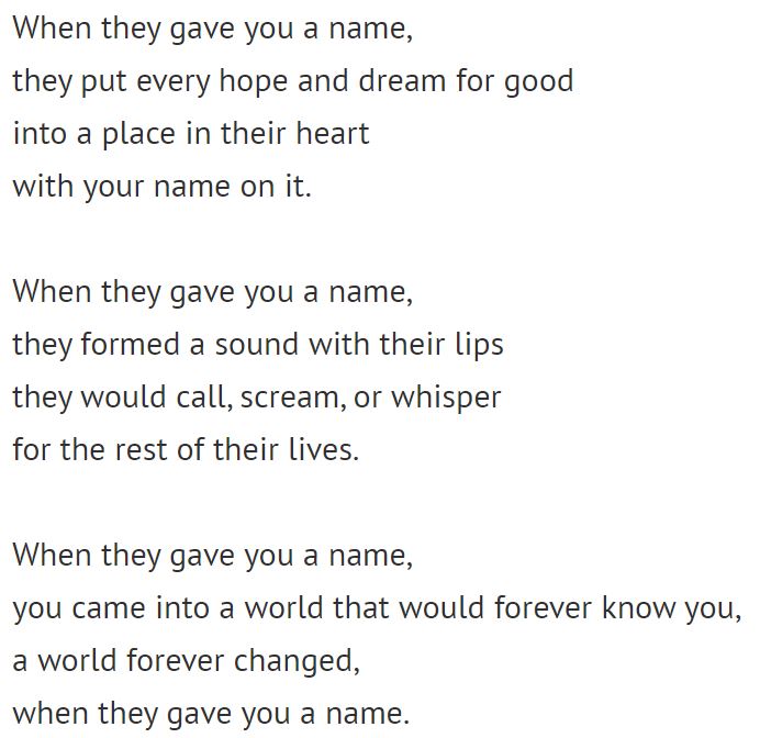 Poem - when they gave you a name